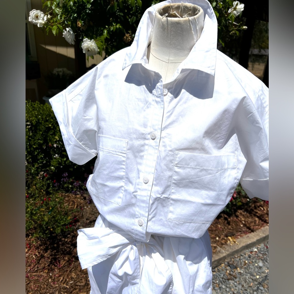🛍️ JCREW NEW! Classic White RelaxedFit shortsleeve shirtdress wTie Belt/Pockets - Picture 10 of 10